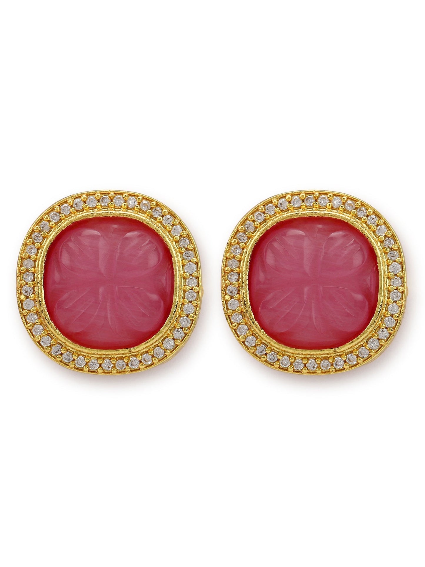 Women's Pink Circular Studs Earrings - Ruby Raang