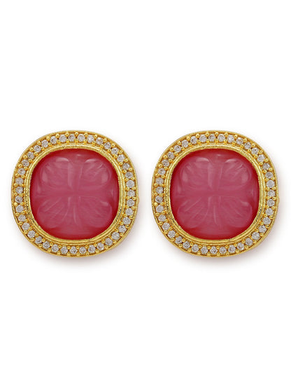 Women's Pink Circular Studs Earrings - Ruby Raang