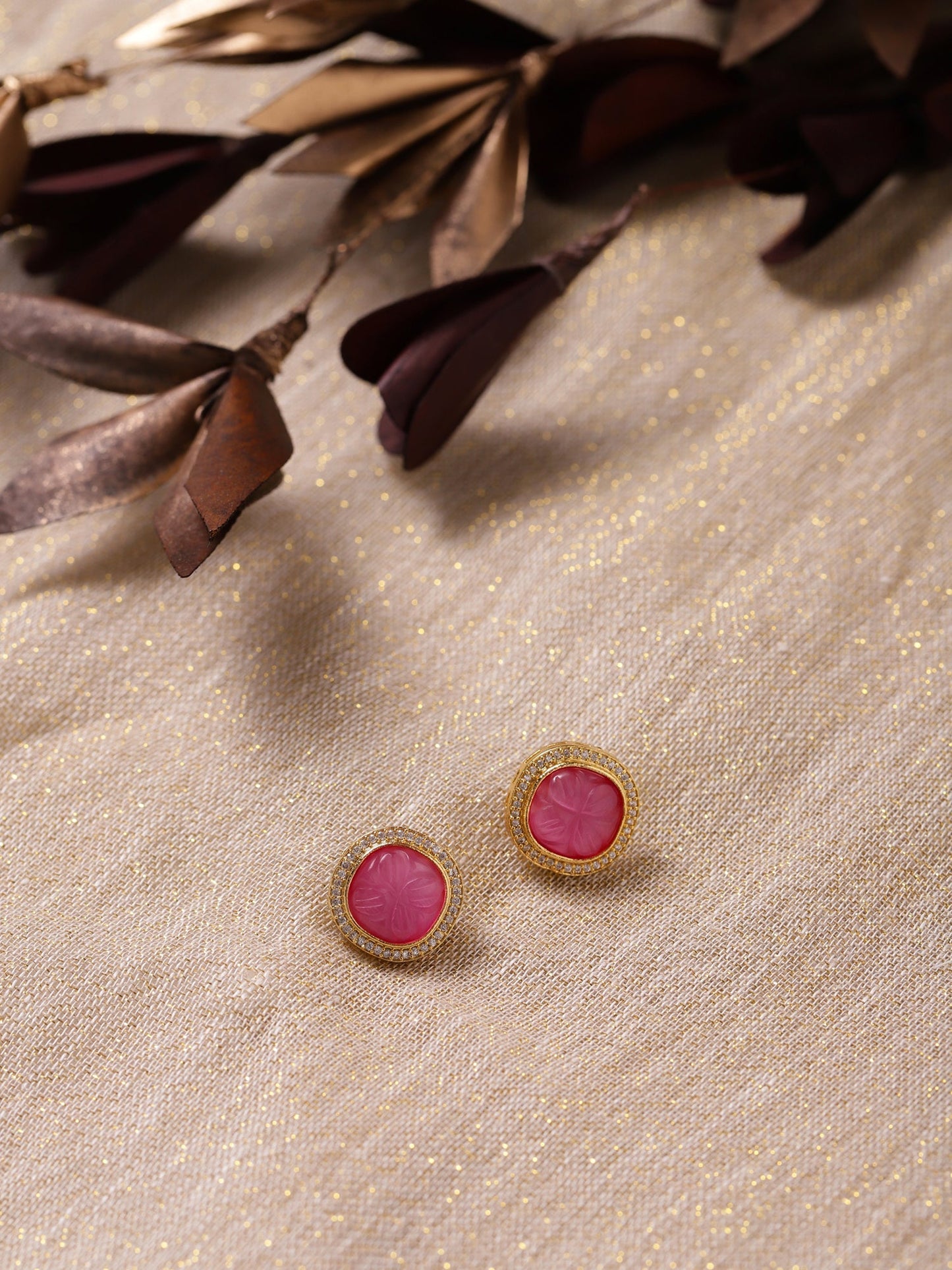 Women's Pink Circular Studs Earrings - Ruby Raang
