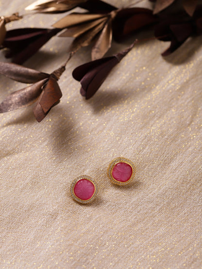 Women's Pink Circular Studs Earrings - Ruby Raang