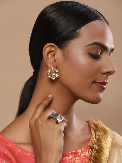 Gold-Toned Circular Studs Earrings - Ruby Raang