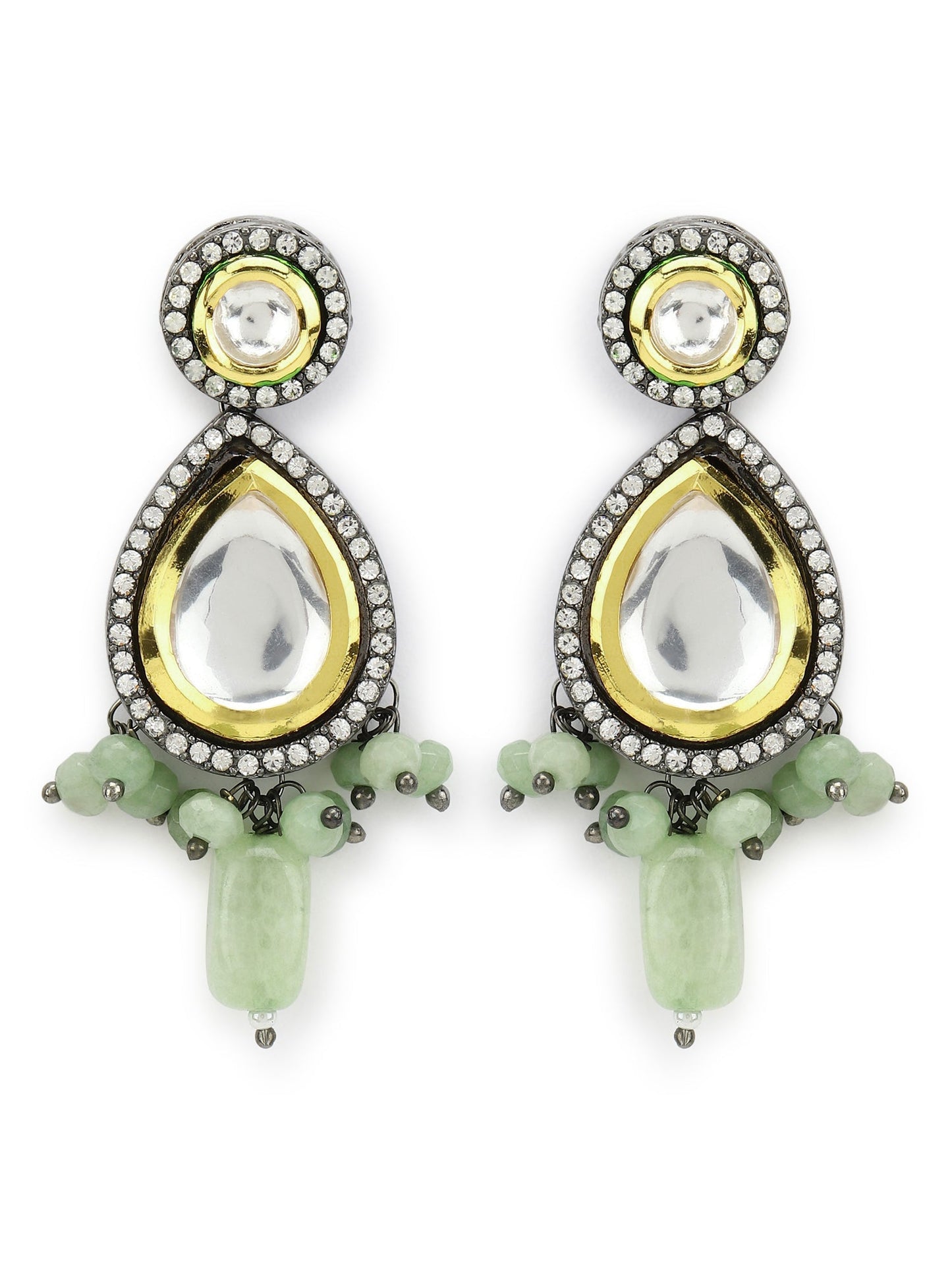 Green White Teardrop Shaped Drop Earrings - Ruby Raang