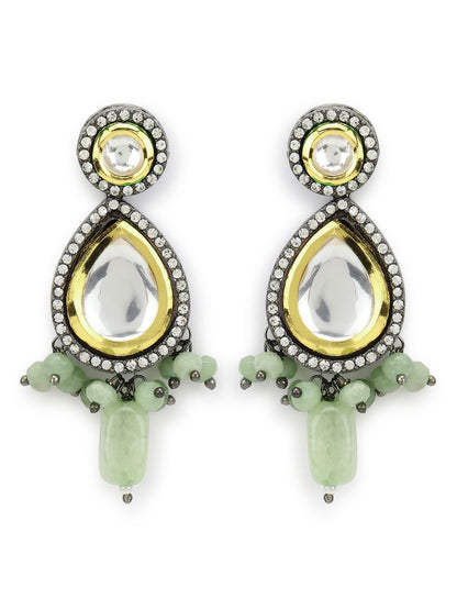 Green White Teardrop Shaped Drop Earrings - Ruby Raang