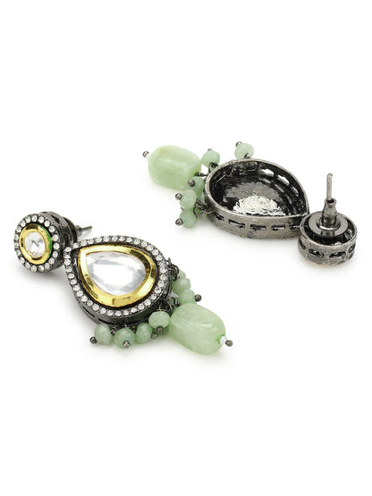 Green White Teardrop Shaped Drop Earrings - Ruby Raang