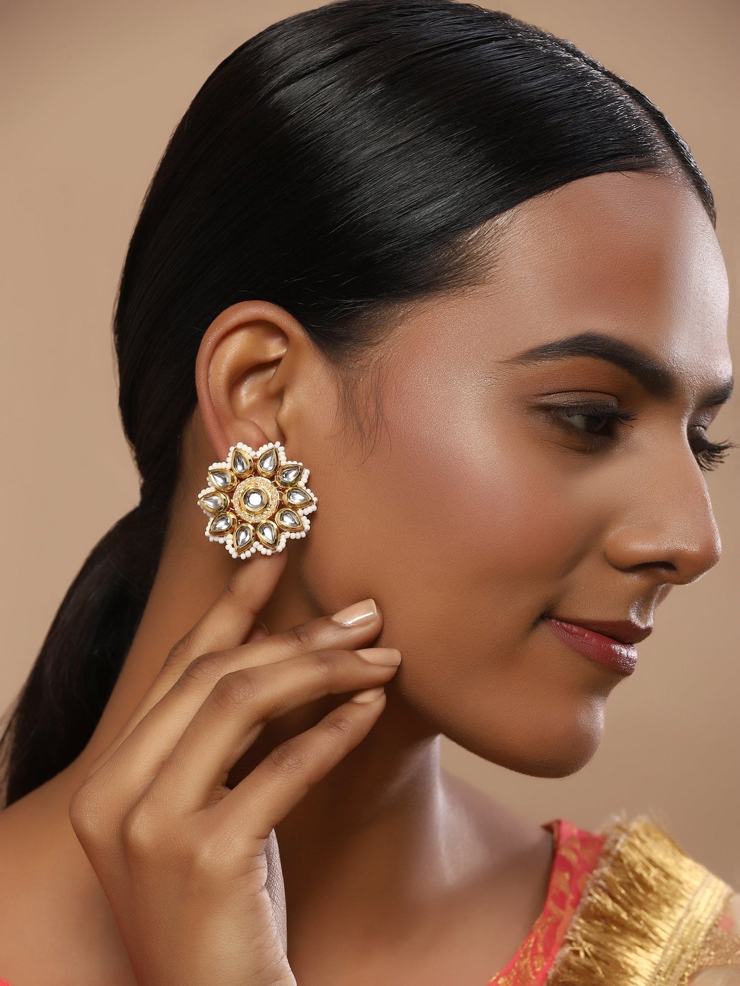 Gold-Toned Circular Studs Earrings - Ruby Raang