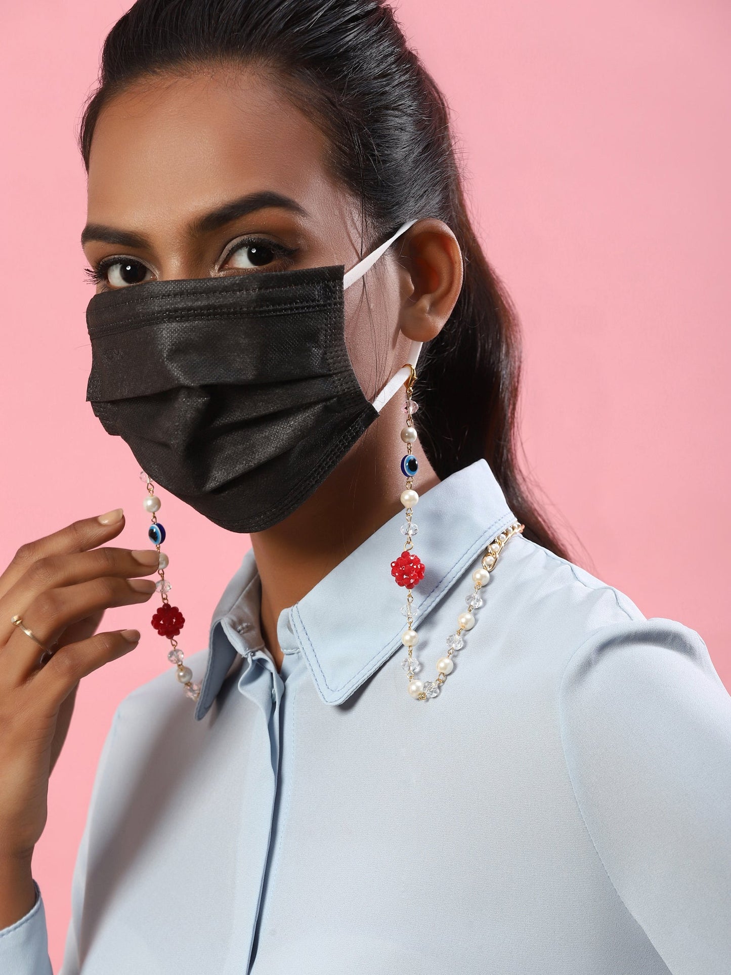 White Embellsihed Mask Chain - Ruby Raang