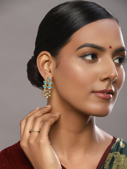Gold-Toned Leaf Shaped Studs Earrings - Ruby Raang