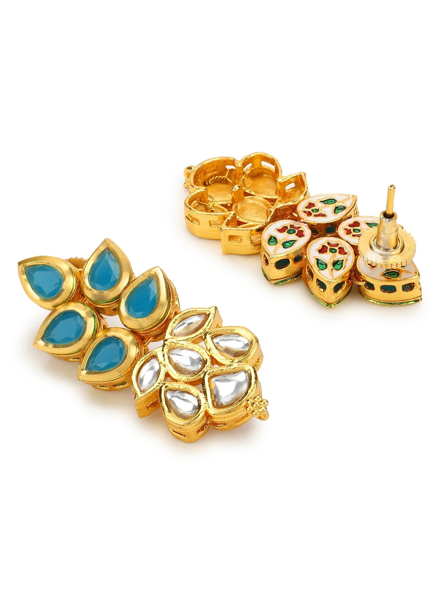 Gold-Toned Leaf Shaped Studs Earrings - Ruby Raang
