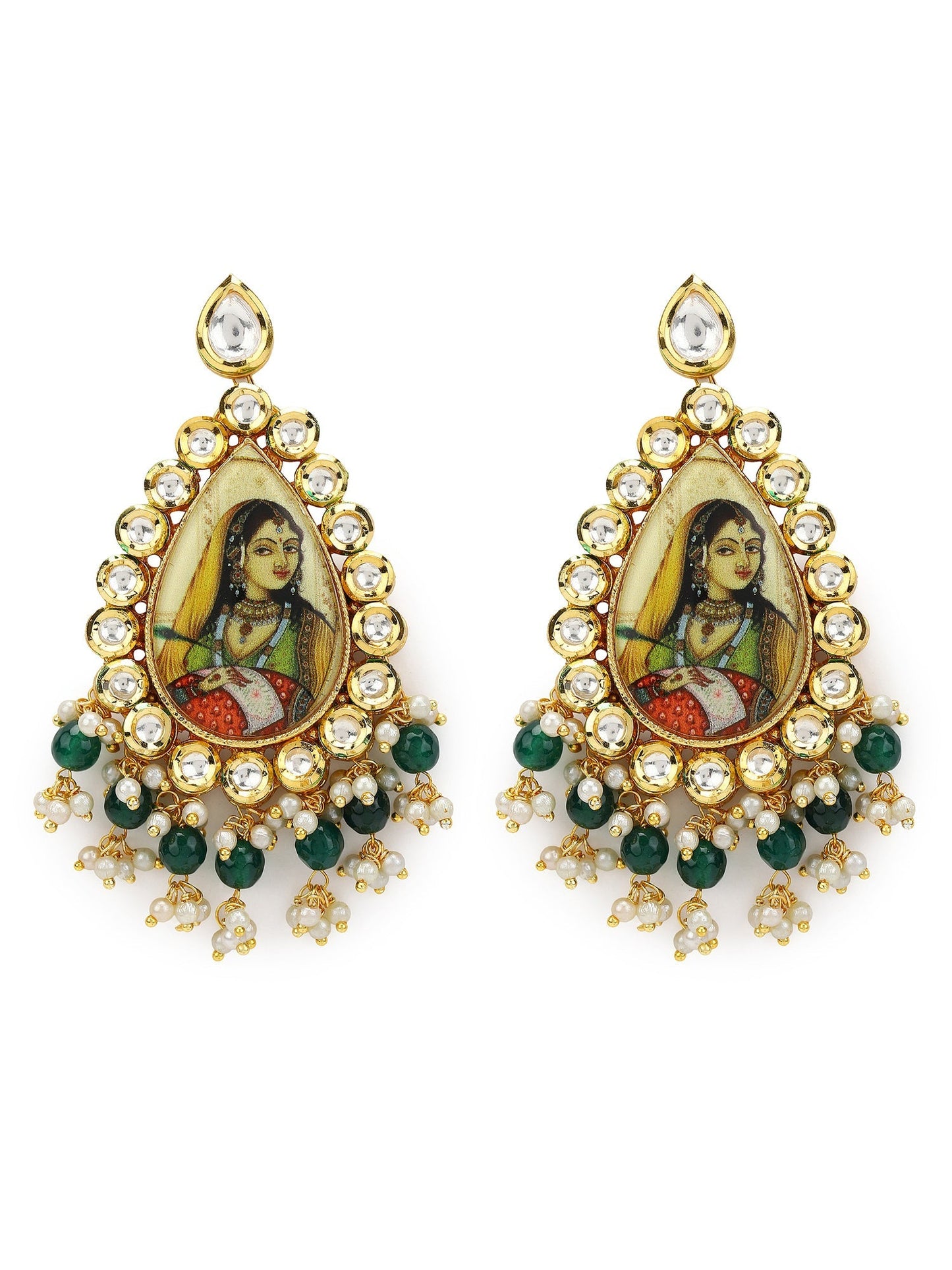 Gold-Polished Classic Kundan Studded Chandbalis Earrings - Ruby Raang