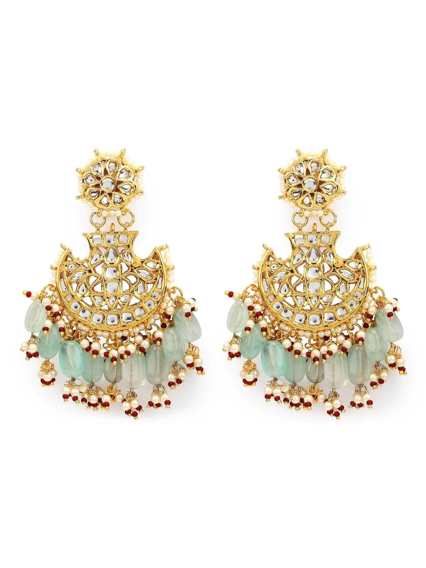 Gold-Polished Classic Kundan Studded Chandbalis Earrings - Ruby Raang