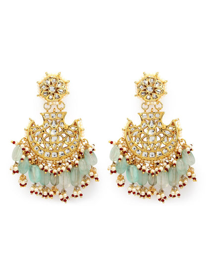Gold-Polished Classic Kundan Studded Chandbalis Earrings - Ruby Raang