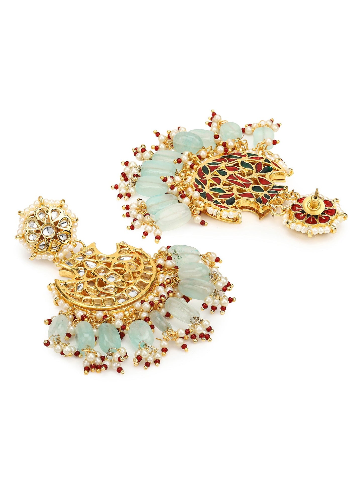 Gold-Polished Classic Kundan Studded Chandbalis Earrings - Ruby Raang