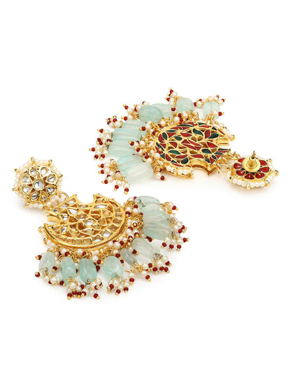 Gold-Polished Classic Kundan Studded Chandbalis Earrings - Ruby Raang