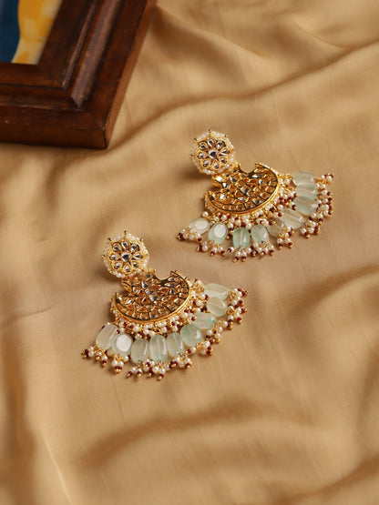 Gold-Polished Classic Kundan Studded Chandbalis Earrings - Ruby Raang