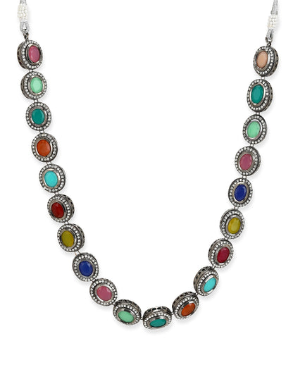 Multicoloured Brass Silver-Plated Handcrafted Necklace - Ruby Raang