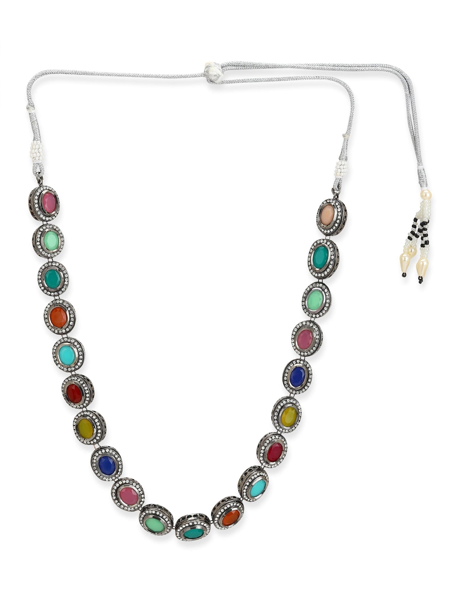 Multicoloured Brass Silver-Plated Handcrafted Necklace - Ruby Raang