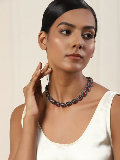 Silver-Plated Pink Kundan Studded Chain - Ruby Raang