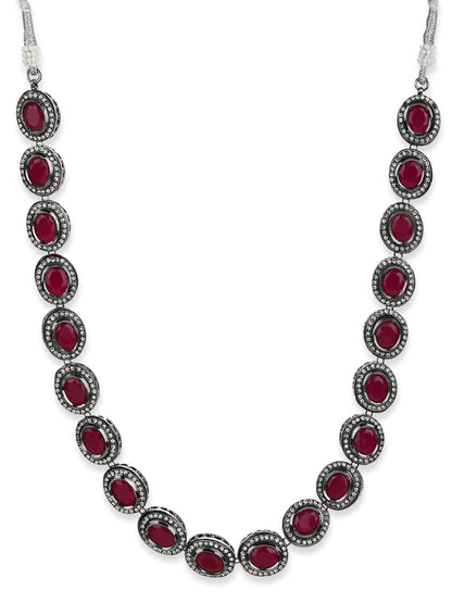 Silver-Plated Pink Kundan Studded Chain - Ruby Raang