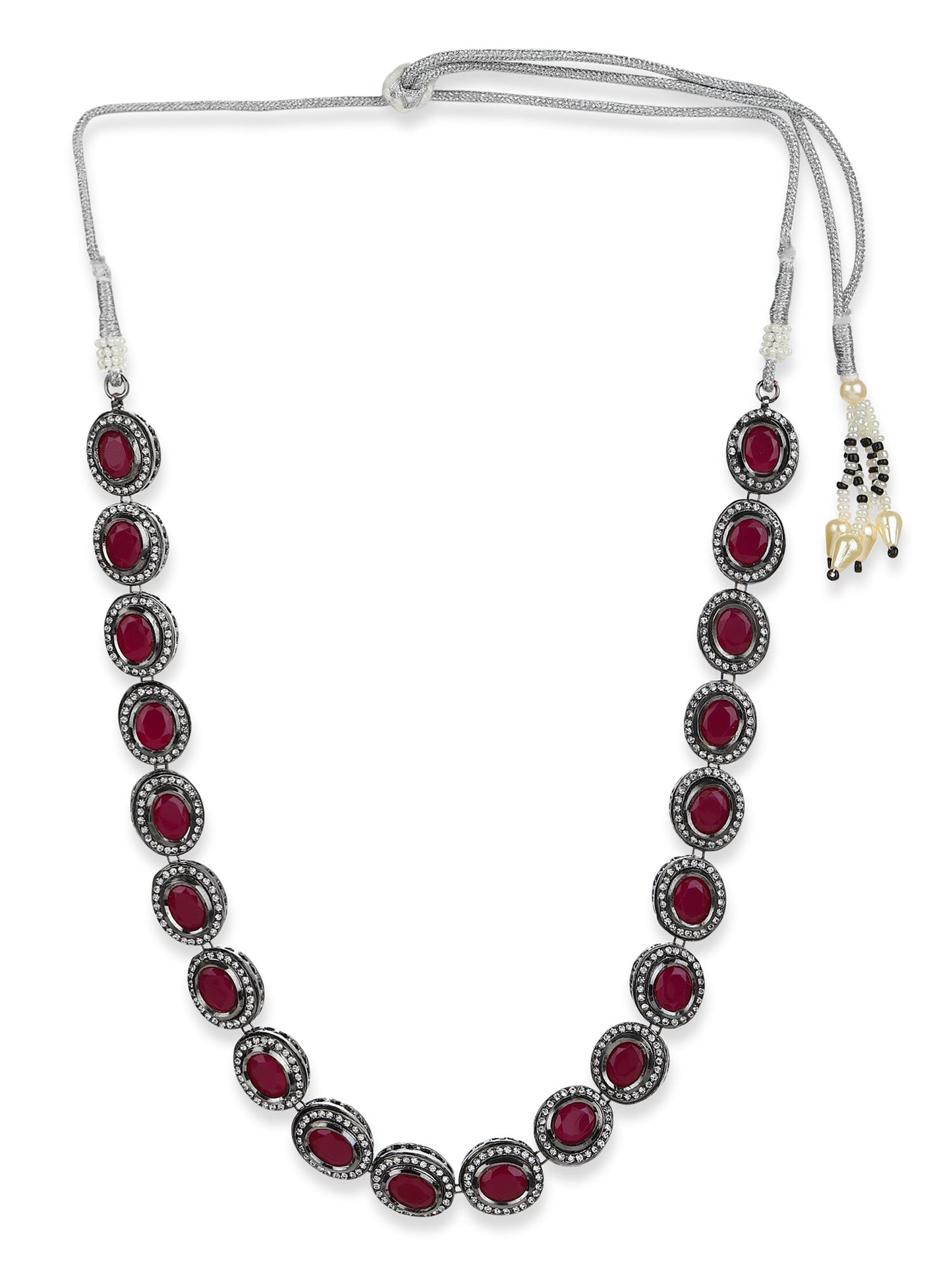 Silver-Plated Pink Kundan Studded Chain - Ruby Raang
