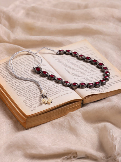 Silver-Plated Pink Kundan Studded Chain - Ruby Raang