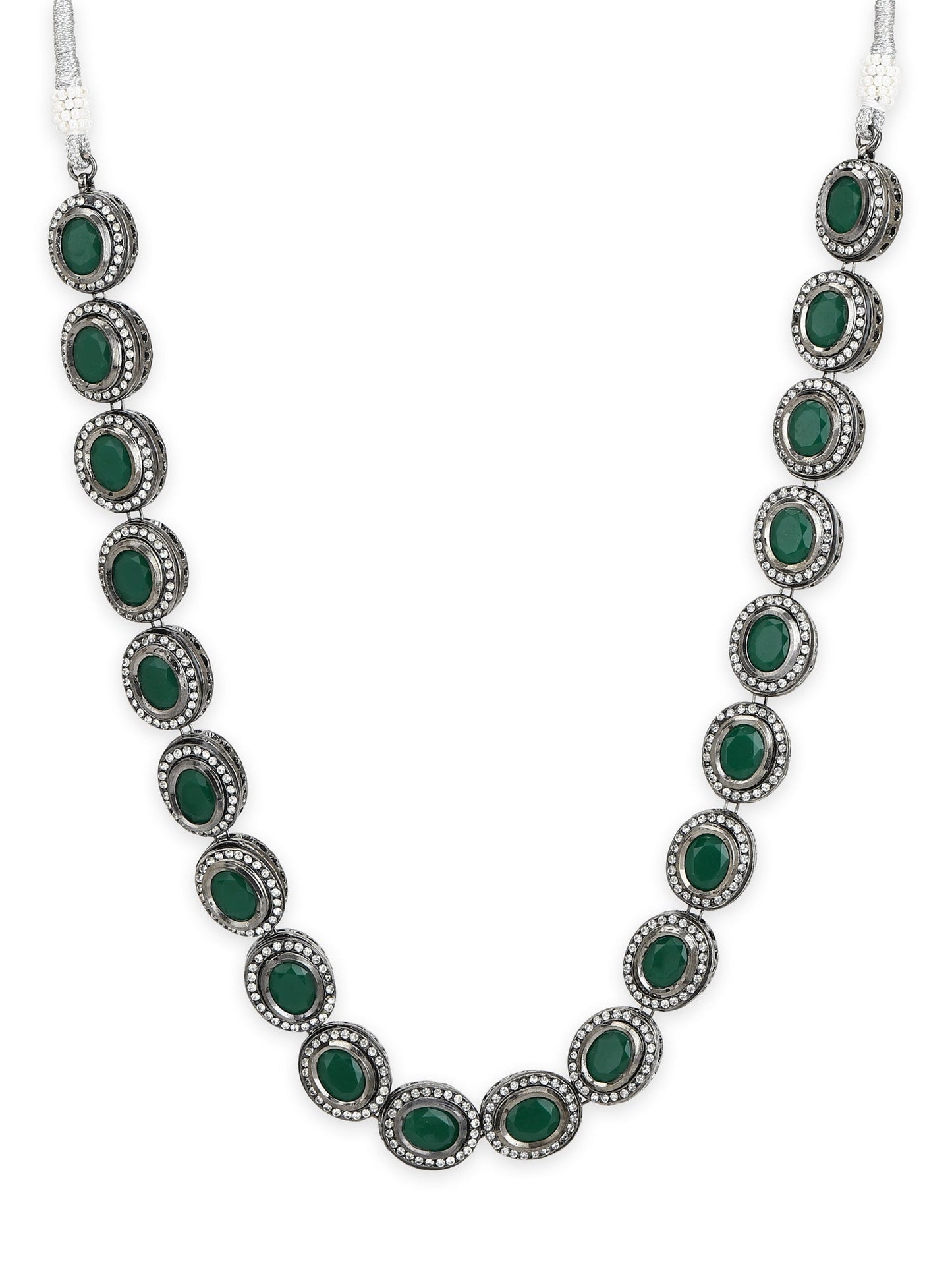 Green Silver-Toned Brass Silver-Plated Necklace - Ruby Raang