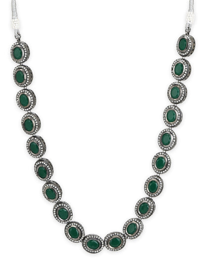 Green Silver-Toned Brass Silver-Plated Necklace - Ruby Raang