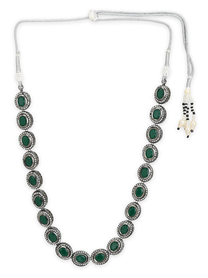 Green Silver-Toned Brass Silver-Plated Necklace - Ruby Raang