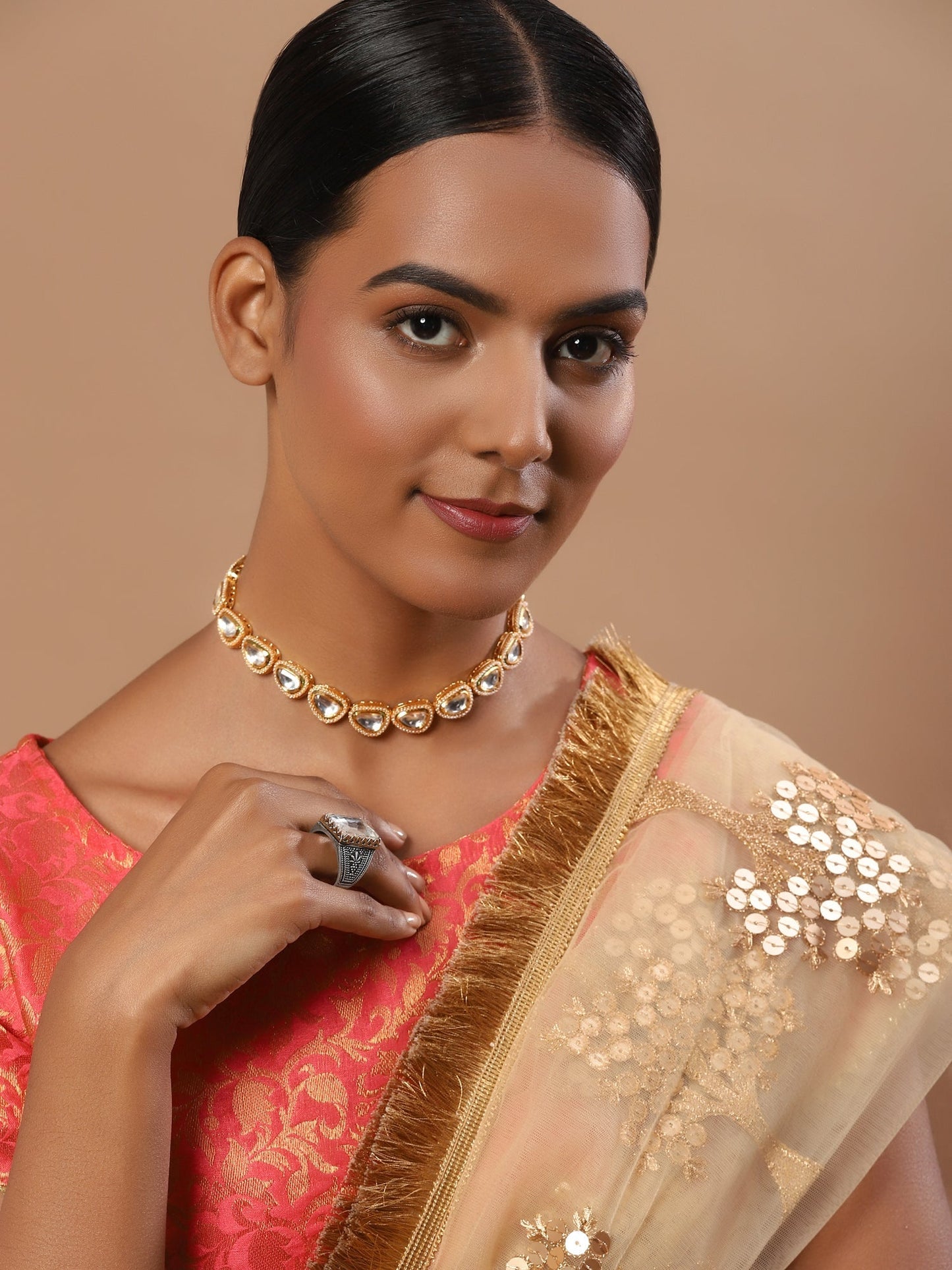 White Brass Gold-Polished Necklace - Ruby Raang