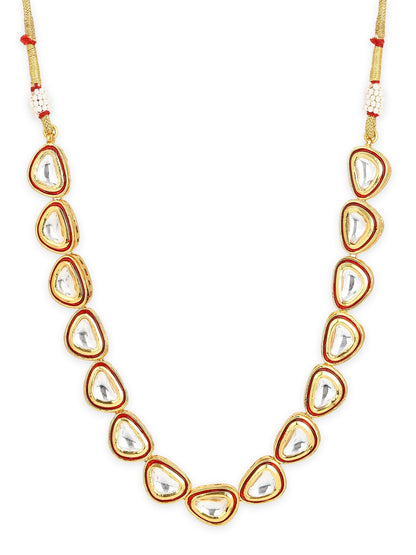 Women's Gold-Polished Kundan Studded Necklace - Ruby Raang