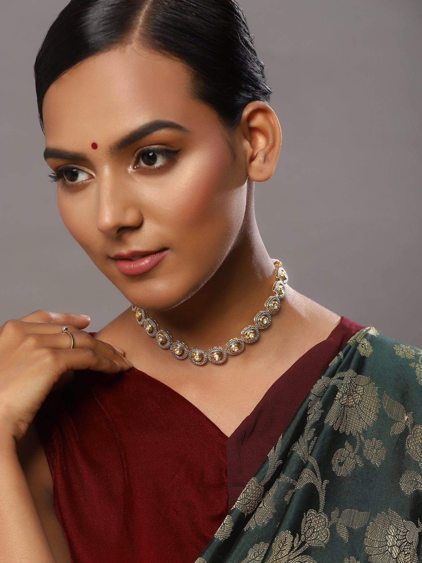 Women's Gold-Polished Kundan Studded Necklace - Ruby Raang