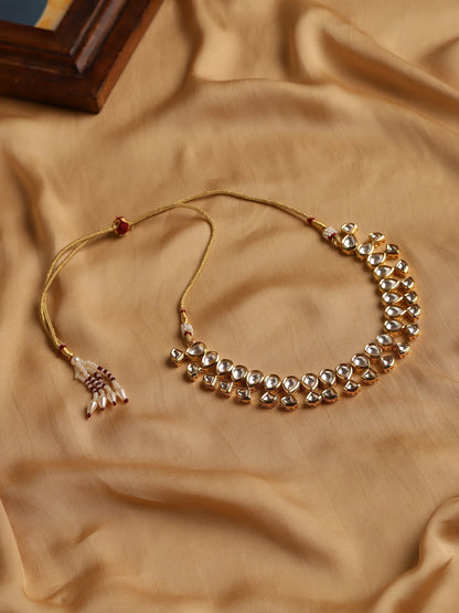 Gold-Toned White Brass Gold-Polished Handcrafted Necklace - Ruby Raang