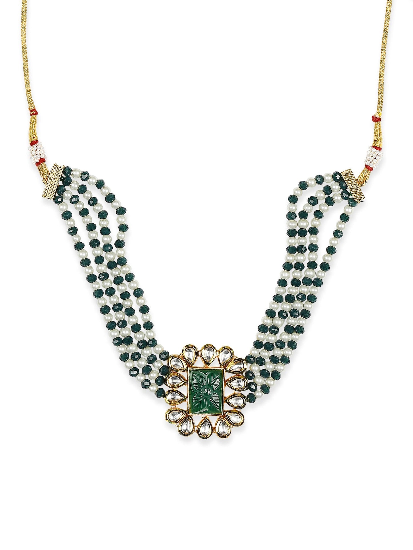 Gold-Polished Green Choker Necklace - Ruby Raang