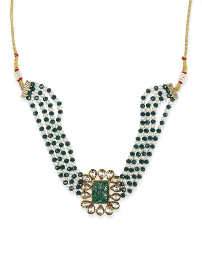 Gold-Polished Green Choker Necklace - Ruby Raang