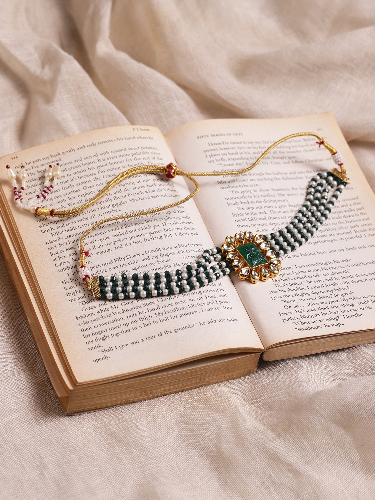 Gold-Polished Green Choker Necklace - Ruby Raang
