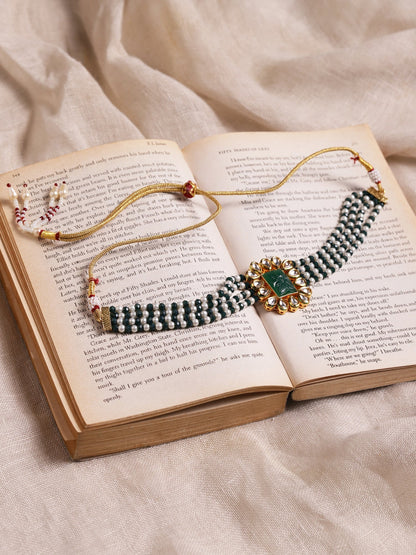 Gold-Polished Green Choker Necklace - Ruby Raang