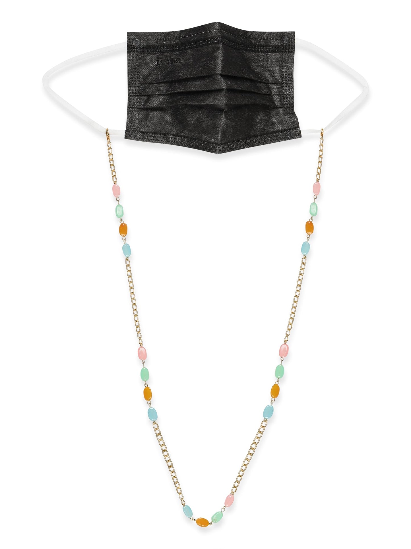 Gold-Polished Multicolored Beaded Mask Chain - Ruby Raang