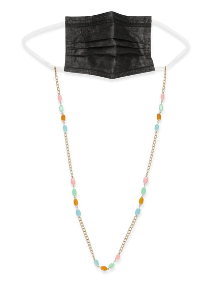 Gold-Polished Multicolored Beaded Mask Chain - Ruby Raang