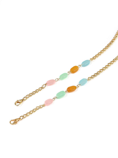 Gold-Polished Multicolored Beaded Mask Chain - Ruby Raang