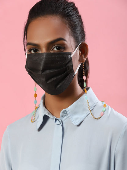 Gold-Polished Multicolored Beaded Mask Chain - Ruby Raang