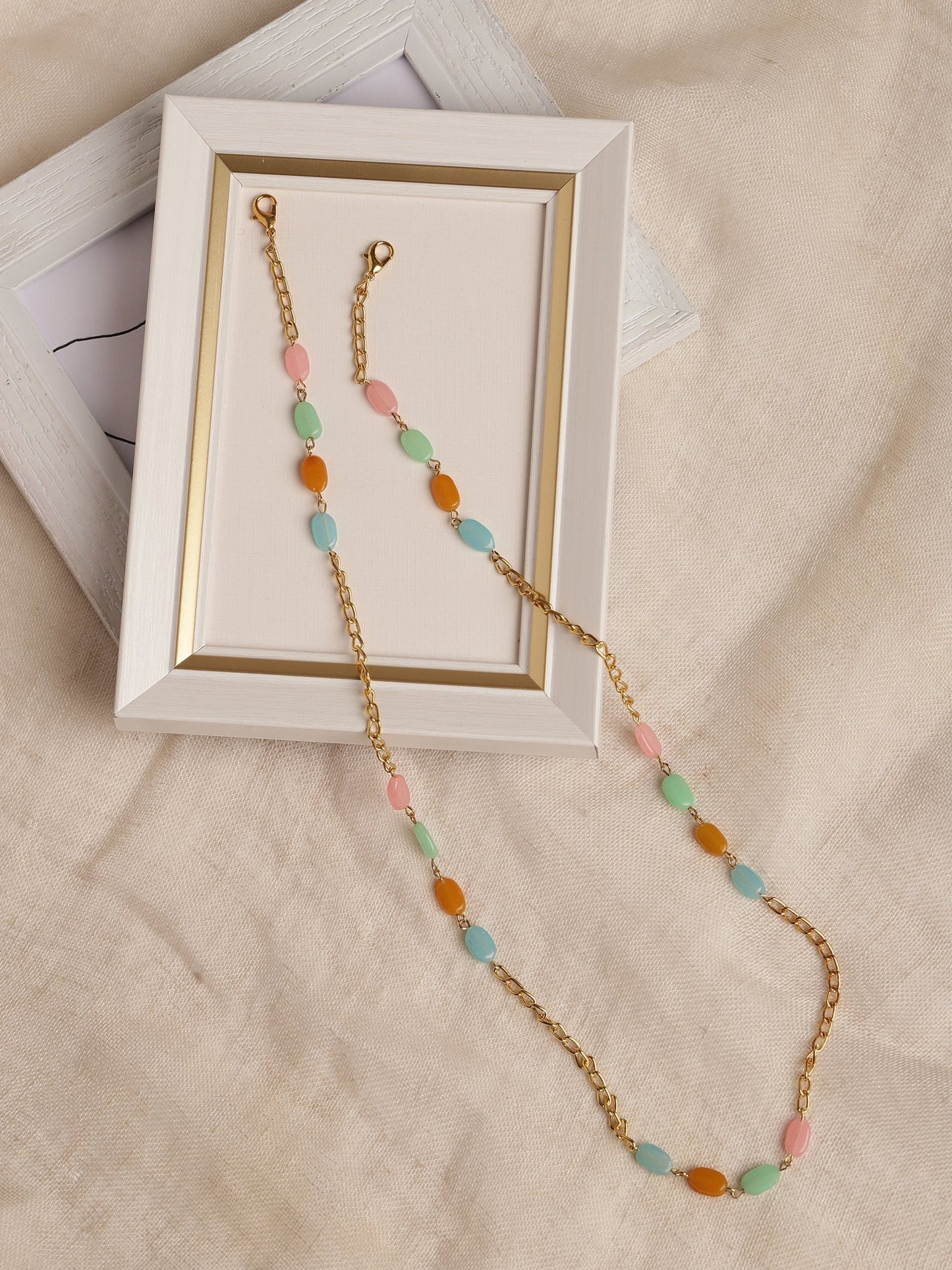 Gold-Polished Multicolored Beaded Mask Chain - Ruby Raang