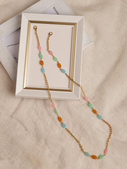 Gold-Polished Multicolored Beaded Mask Chain - Ruby Raang