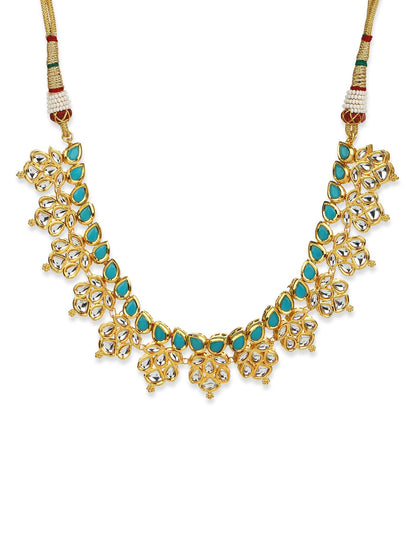 Gold-Toned Blue Brass Gold-Polished Necklace - Ruby Raang