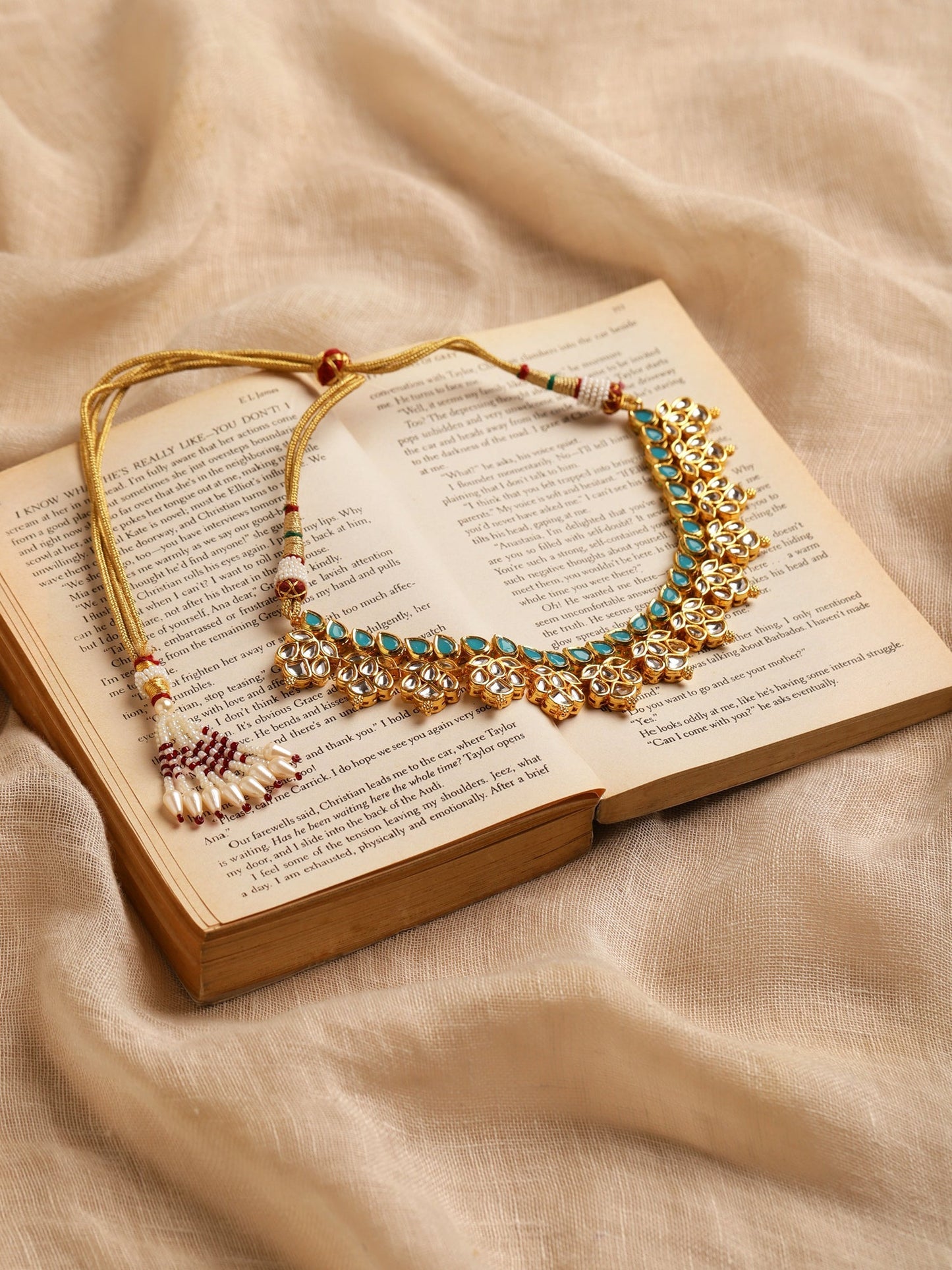 Gold-Toned Blue Brass Gold-Polished Necklace - Ruby Raang