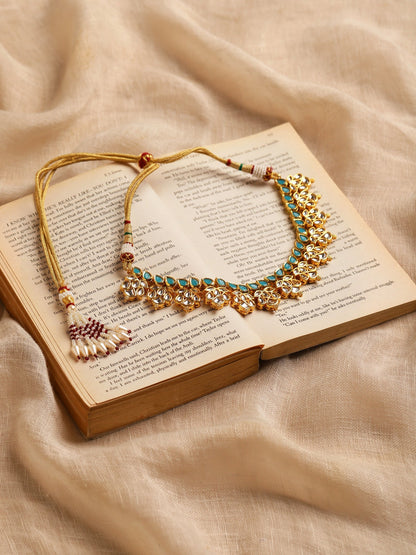 Gold-Toned Blue Brass Gold-Polished Necklace - Ruby Raang