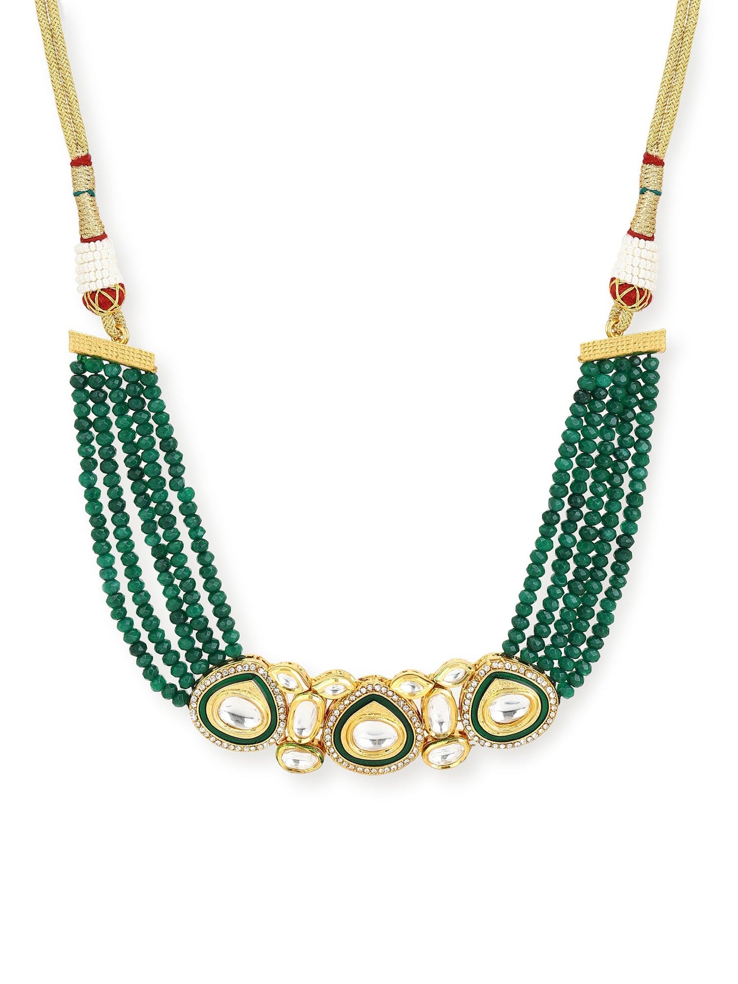 Gold-Polished Green Layered Necklace - Ruby Raang