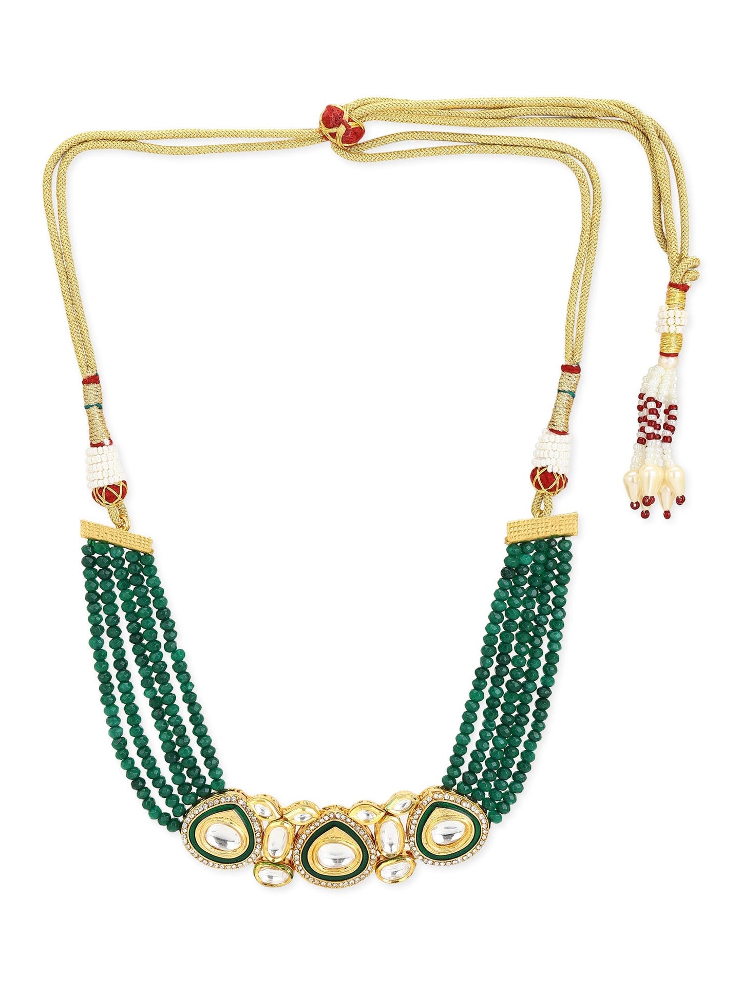 Gold-Polished Green Layered Necklace - Ruby Raang