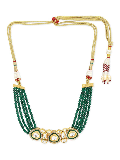 Gold-Polished Green Layered Necklace - Ruby Raang