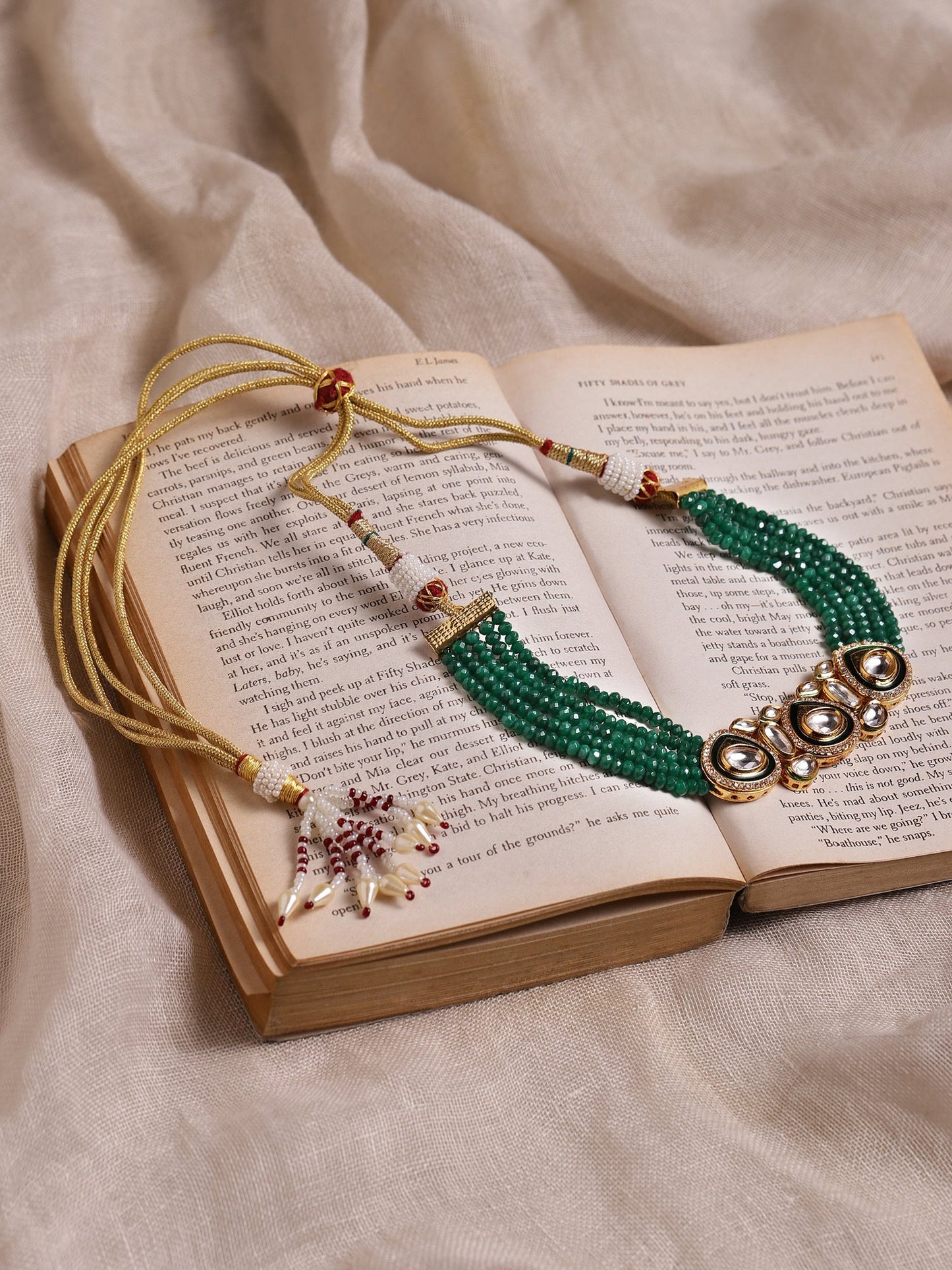Gold-Polished Green Layered Necklace - Ruby Raang