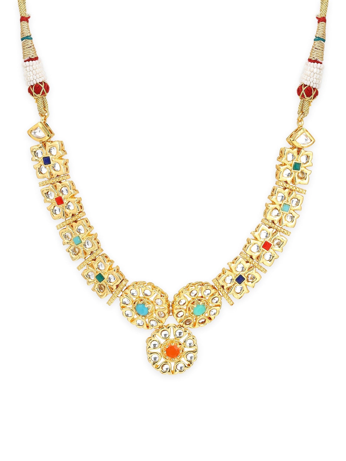 Gold-Polished White Studded Necklace - Ruby Raang