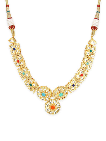 Gold-Polished White Studded Necklace - Ruby Raang